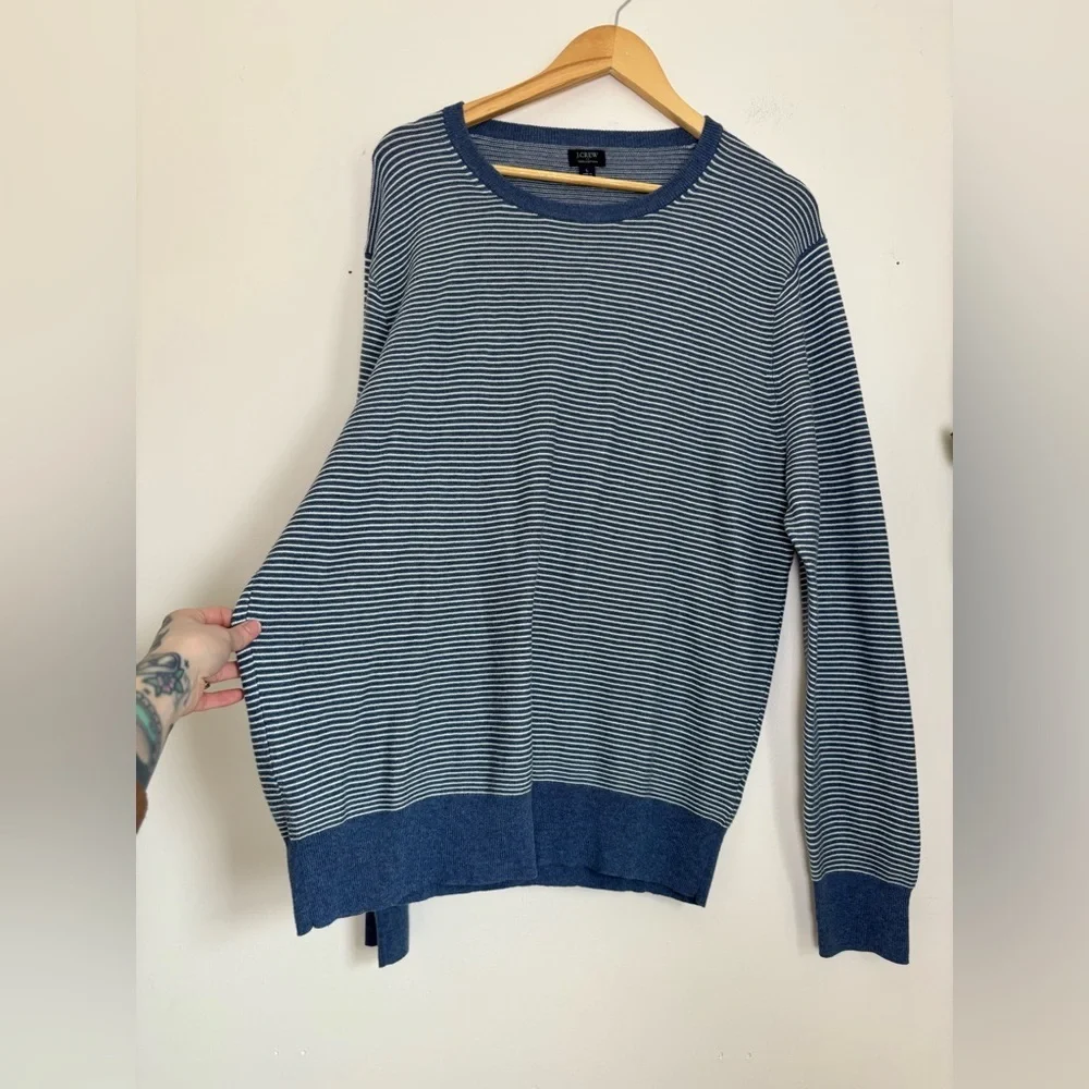 J.Crew Cotton Crewneck Sweater In Striped Garter Stitch